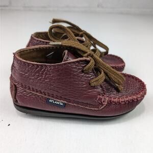 Atlanta Moccasin Infant/Toddler Burgundy Leather Booties 21 EU 5.5 US